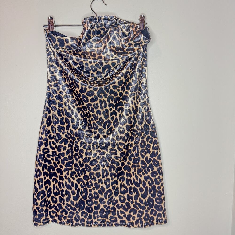 Wild Fable Leopard Print Velour Halter Mini Dress Cowl Neck XS Y2K